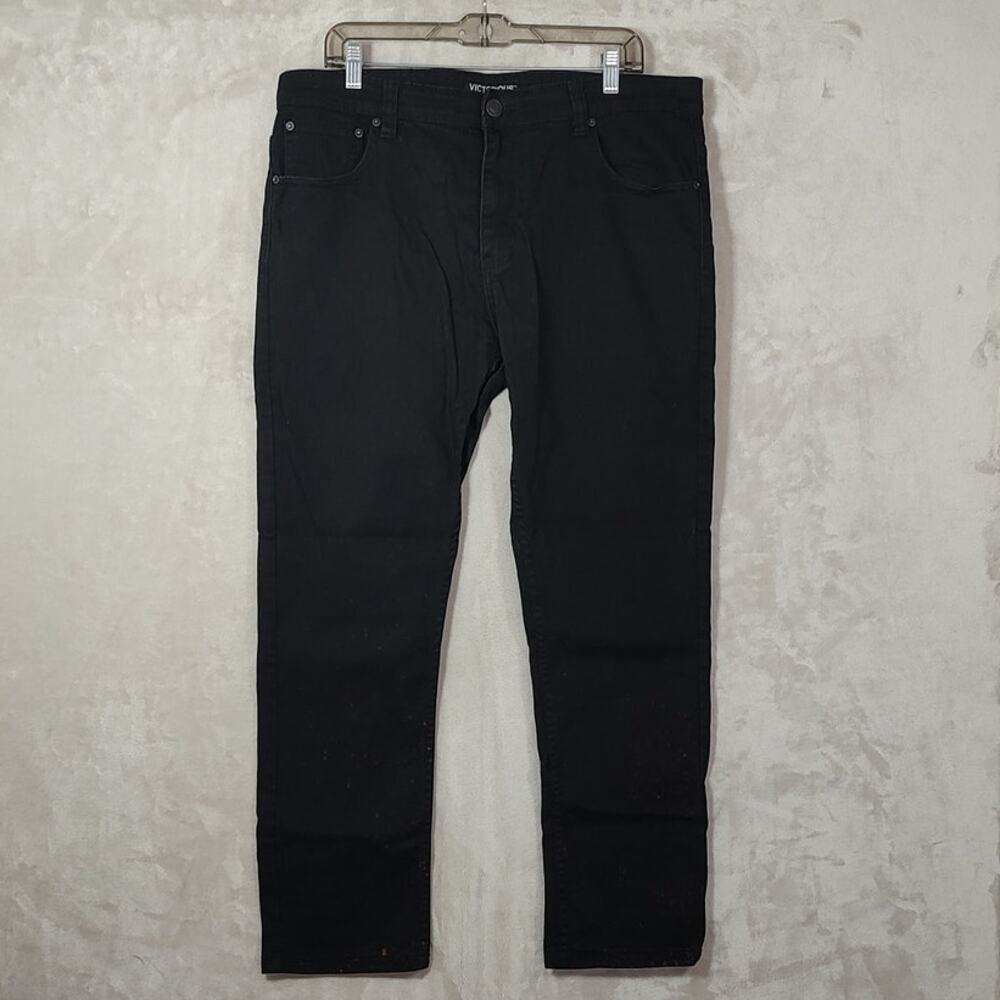 Victorious Men's Black Paint Splatter Jeans Sz 38x30 Stretch Straight Streetwear